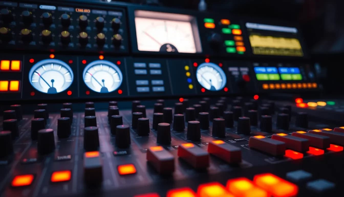 Close-up of a radio mixing desk