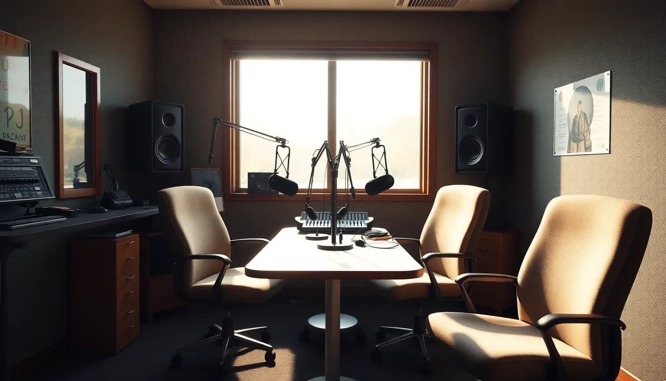 Community radio studio atmosphere